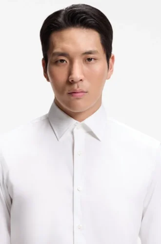 Easy-iron regular-fit shirt in stretch-cotton dobby
