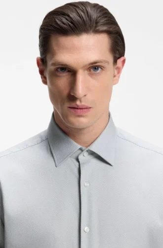 Easy-iron regular-fit shirt in stretch-cotton dobby