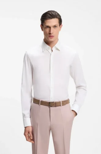 Easy-iron regular-fit shirt in stretch-cotton poplin
