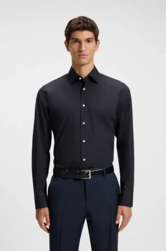 Easy-iron regular-fit shirt in stretch-cotton poplin
