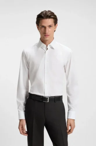 Easy-iron regular-fit shirt in stretch-cotton poplin