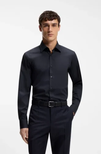 Easy-iron regular-fit shirt in stretch-cotton poplin