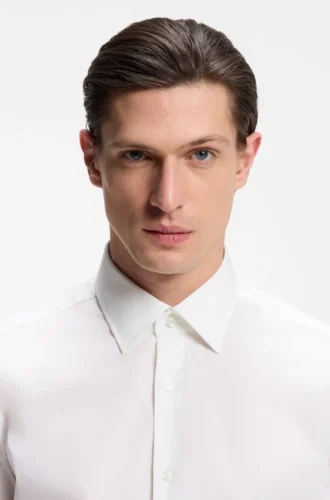 Easy-iron regular-fit shirt in stretch-cotton poplin