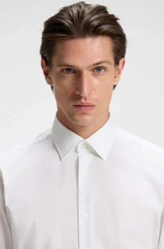 Easy-iron regular-fit shirt in stretch-cotton poplin