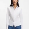 Easy-iron slim-fit blouse in cotton-blend poplin Easy-iron slim-fit blouse in cotton-blend poplin