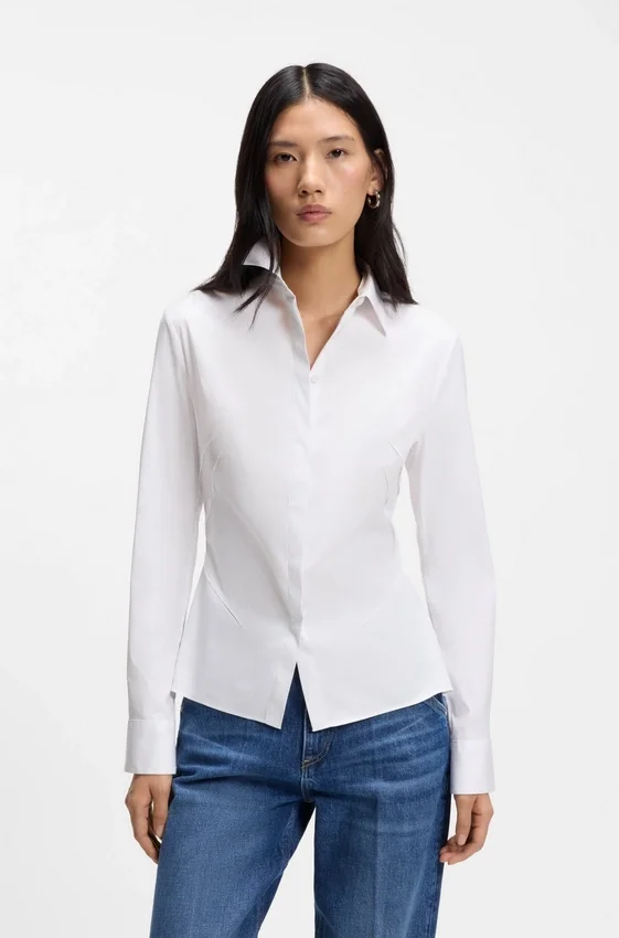 Easy-iron slim-fit blouse in cotton-blend poplin Easy-iron slim-fit blouse in cotton-blend poplin