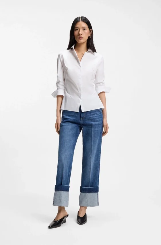 Easy-iron slim-fit blouse in cotton-blend poplin Easy-iron slim-fit blouse in cotton-blend poplin