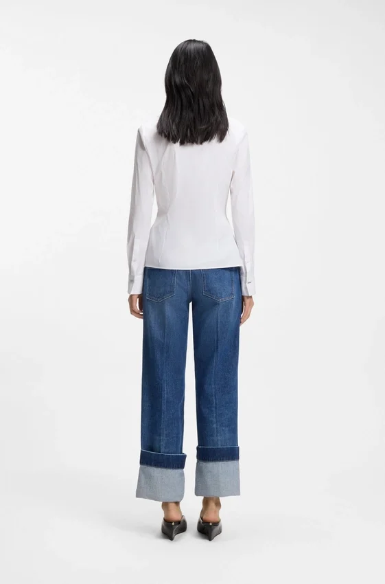 Easy-iron slim-fit blouse in cotton-blend poplin Easy-iron slim-fit blouse in cotton-blend poplin
