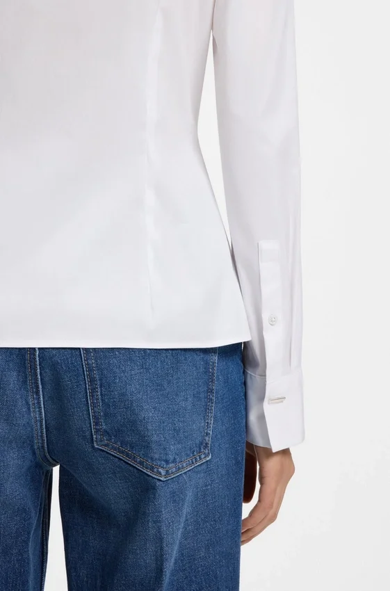Easy-iron slim-fit blouse in cotton-blend poplin Easy-iron slim-fit blouse in cotton-blend poplin