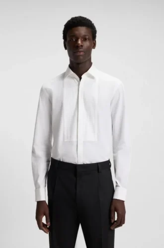 Easy-iron slim-fit evening shirt in cotton poplin