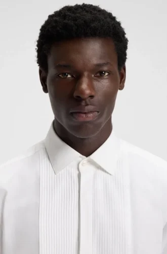 Easy-iron slim-fit evening shirt in cotton poplin
