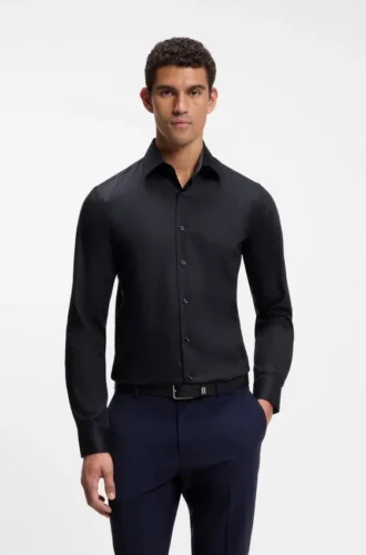Easy-iron slim-fit shirt in cotton poplin