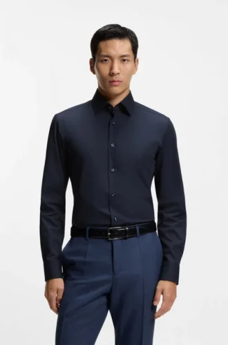 Easy-iron slim-fit shirt in stretch-cotton poplin