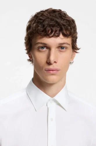 Easy-iron slim-fit shirt in stretch-cotton poplin