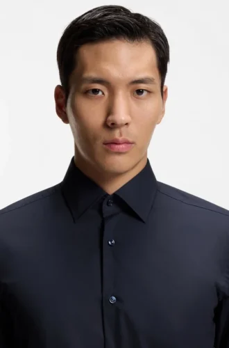 Easy-iron slim-fit shirt in stretch-cotton poplin