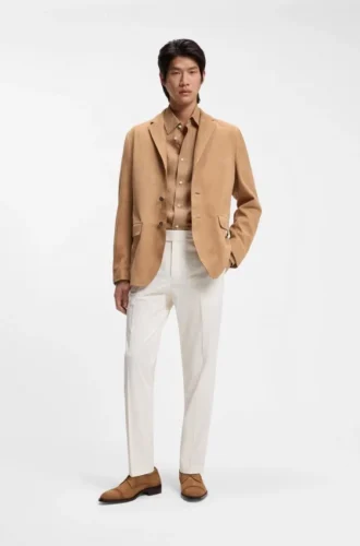 Easy-iron tapered-fit trousers in stretch-cotton poplin