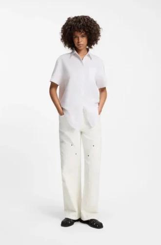 Ecru baggy-fit jeans in rigid denim
