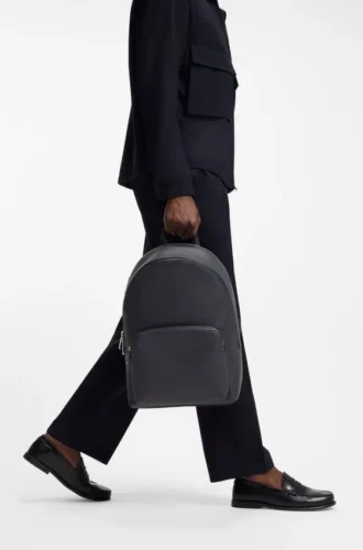 Embossed-logo backpack in Italian leather