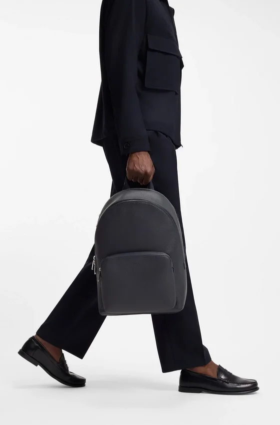 Embossed-logo backpack in Italian leather Embossed-logo backpack in Italian leather