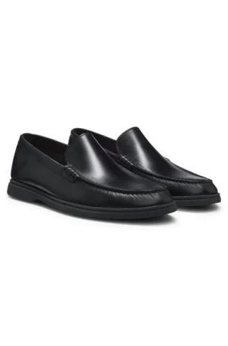 Embossed-logo moccasins in leather