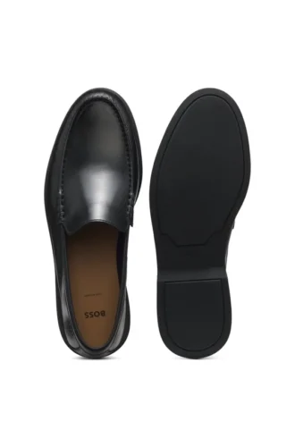 Embossed-logo moccasins in leather