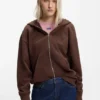 Embossed-logo zip-up hoodie in cotton terry