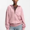 Embossed-logo zip-up hoodie in cotton terry