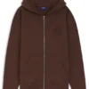 Embossed-logo zip-up hoodie in cotton terry