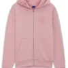 Embossed-logo zip-up hoodie in cotton terry
