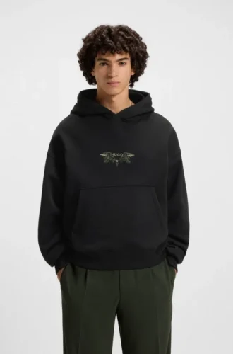 Embroidered-artwork hoodie in cotton terry