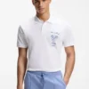 Embroidered-artwork polo shirt in cotton mesh