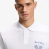 Embroidered-artwork polo shirt in cotton mesh