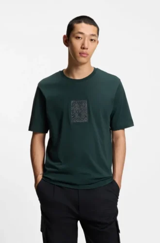 Embroidered-artwork T-shirt in cotton jersey