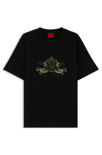 Embroidered-artwork T-shirt in cotton jersey