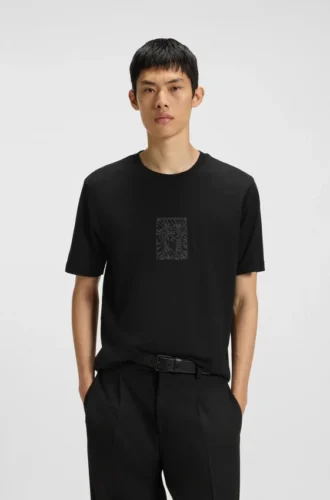 Embroidered-artwork T-shirt in cotton jersey