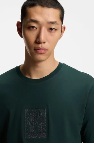 Embroidered-artwork T-shirt in cotton jersey