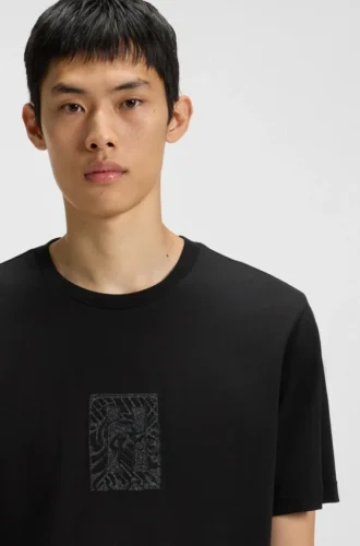 Embroidered-artwork T-shirt in cotton jersey