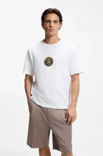 Embroidered-badge T-shirt in cotton terry