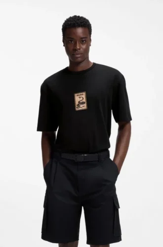 Embroidered-badge T-shirt in cotton terry