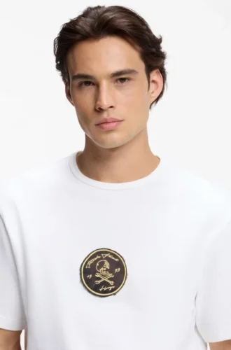 Embroidered-badge T-shirt in cotton terry