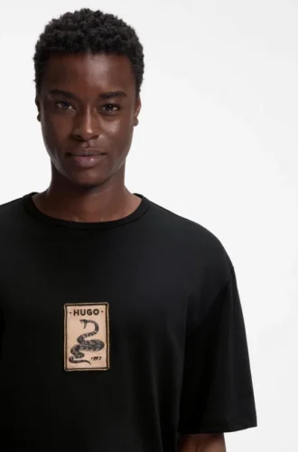 Embroidered-badge T-shirt in cotton terry