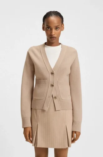 Embroidered-logo cardigan in a wool blend