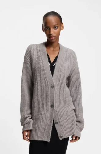 Embroidered-logo cardigan in an oversized fit