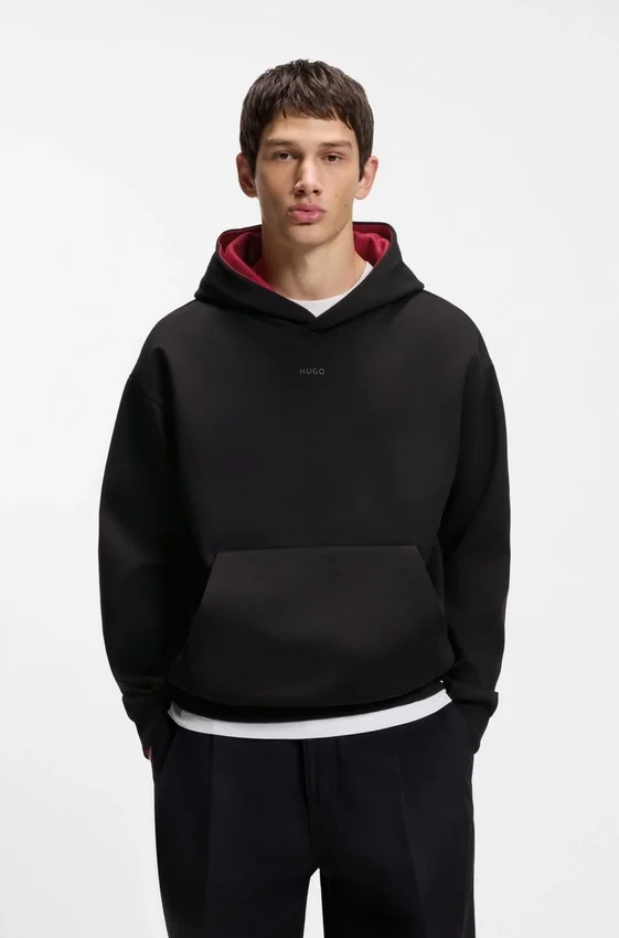 Embroidered-logo hoodie in stretch cotton Embroidered-logo hoodie in stretch cotton