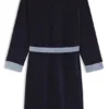 Embroidered-logo navy dressing gown in cotton velvet