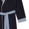 Embroidered-logo navy dressing gown in cotton velvet