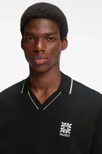 Embroidered-logo polo shirt with Johnny collar