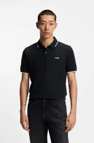Embroidered-logo slim-fit polo shirt in stretch cotton