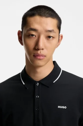 Embroidered-logo slim-fit polo shirt in stretch cotton