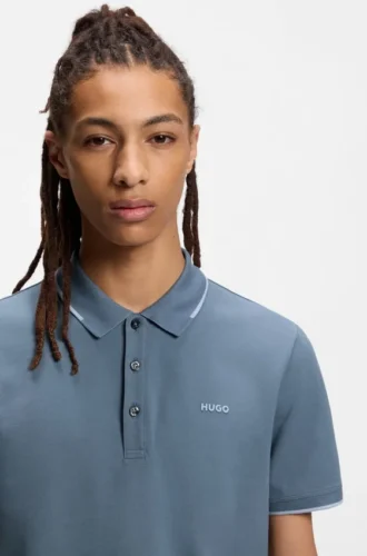 Embroidered-logo slim-fit polo shirt in stretch cotton